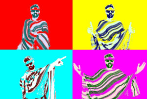 Popart Farbfilter im Andy Warhol Stil in vier verschiedenen Farbhintergründen Rot, Gelb, Türkis und Magenta